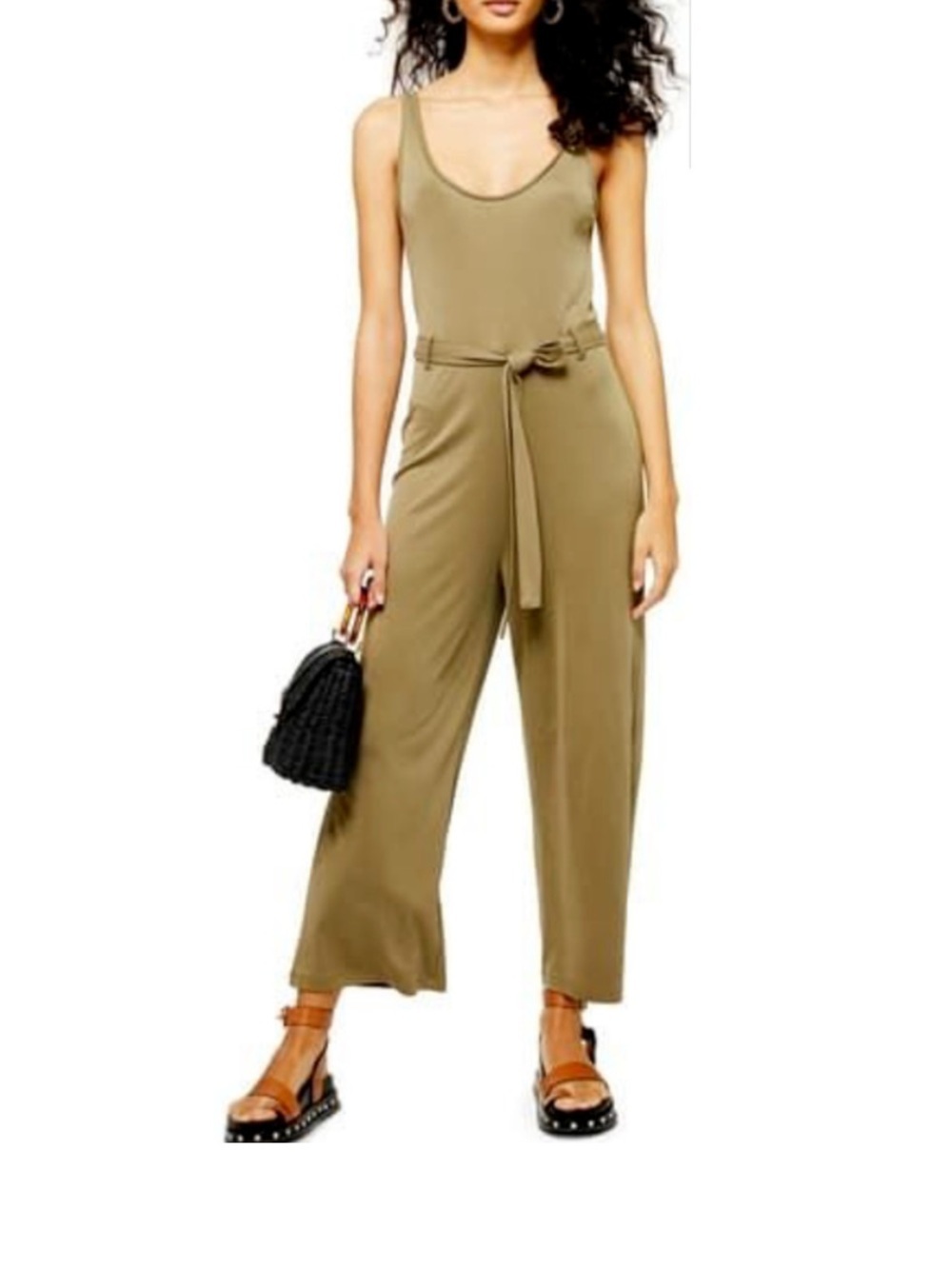 Topshop Olive Green Sleeveless Wide Leg Tie Waist Jumpsuit US 10 - Picture 3 of 14